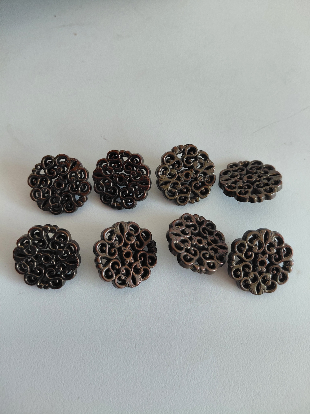 Vtg Metal Curved Copper Color 8 Shank Buttons